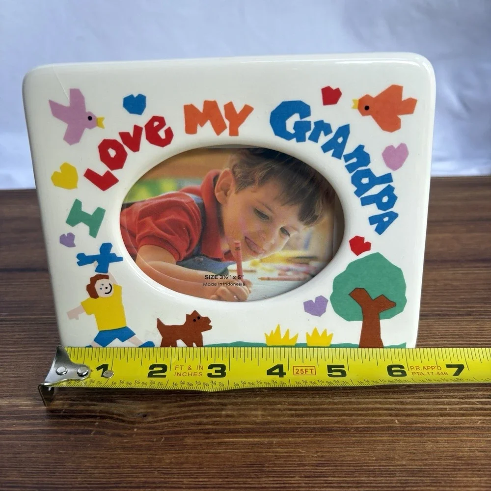 Vintage Russ I Love My Grandpa Ceramic Picture Frame 3.5x5 Hearts Birds